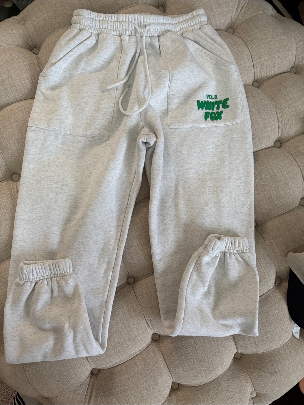 Whitefox Light Heather Gray Joggers with Green 'White Fox' Logo